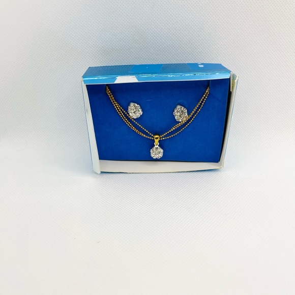 Avon Pave Crystals Teardrop Necklace and Earrings Triple Bead Ball Chain - Picture 7 of 8